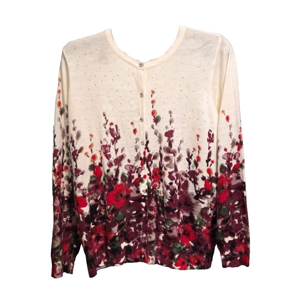 CD Daniels Floral Rhinestone Cardigan Size 1X 18/20 Red White Purple